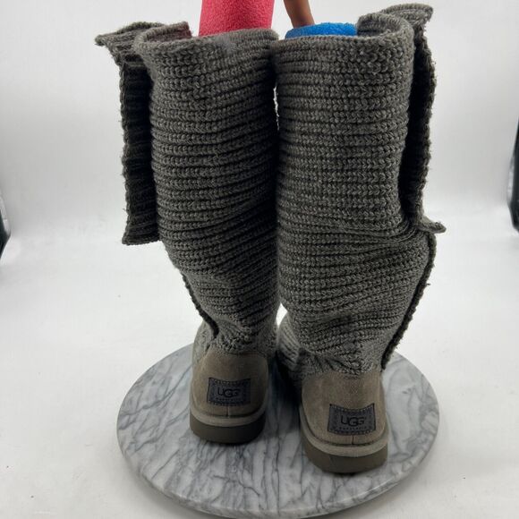 UGG Classic Cardy Boot Womens 7 Gray Wool Knit Tall Foldover Slouch Button - Picture 5 of 12